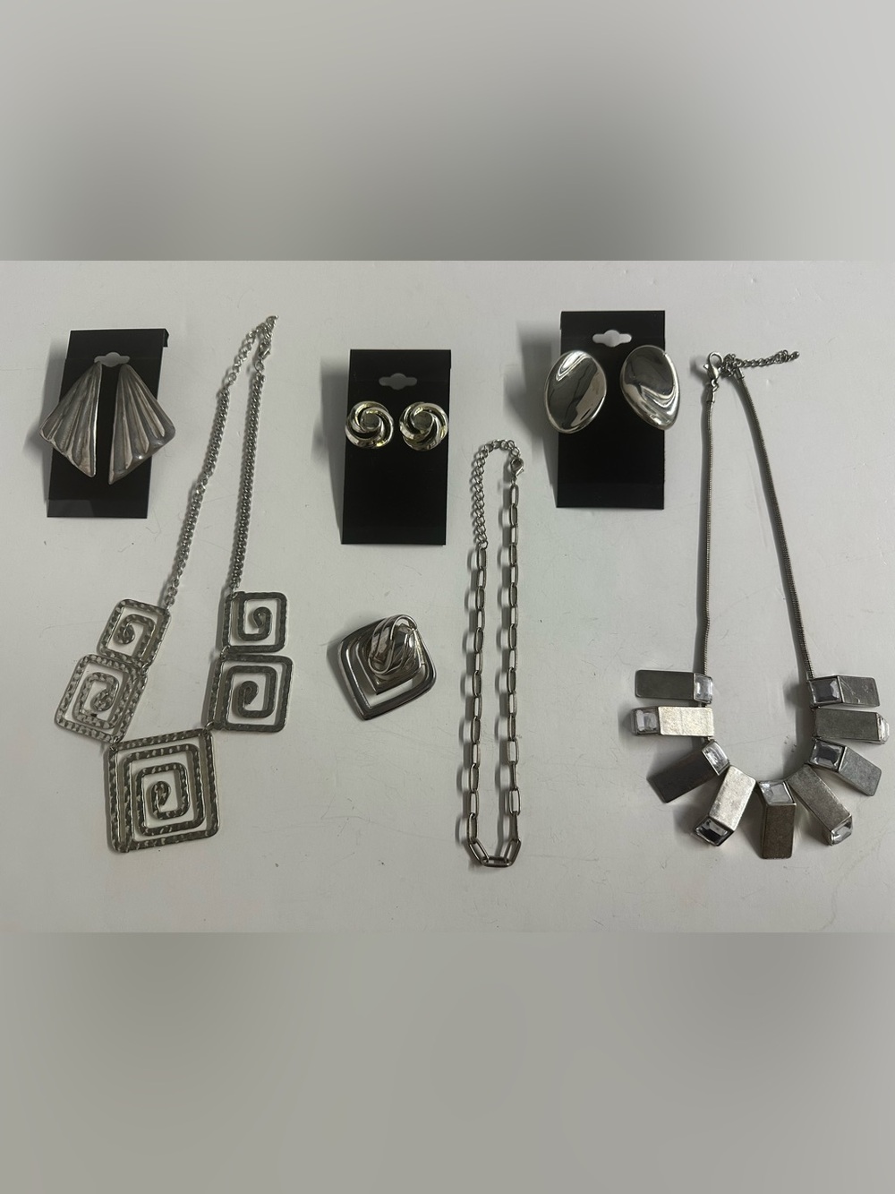 Vintage Silver Metal Necklaces, Earrings & Slide Lot